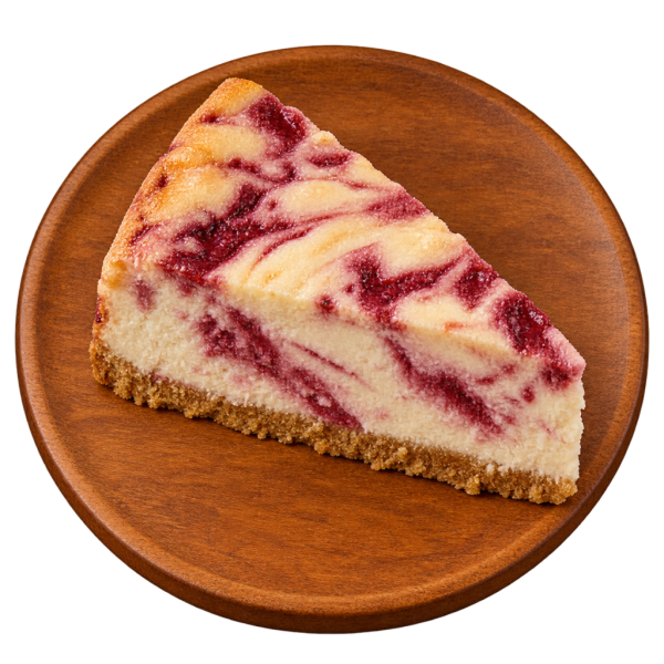 Slice of raspberry Greek yogurt cheesecake
